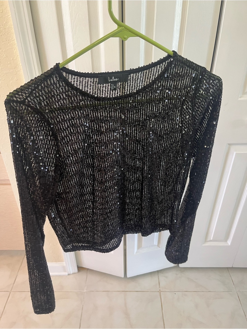 Lulu's Black Sheer Sequin Long Sleeve Top